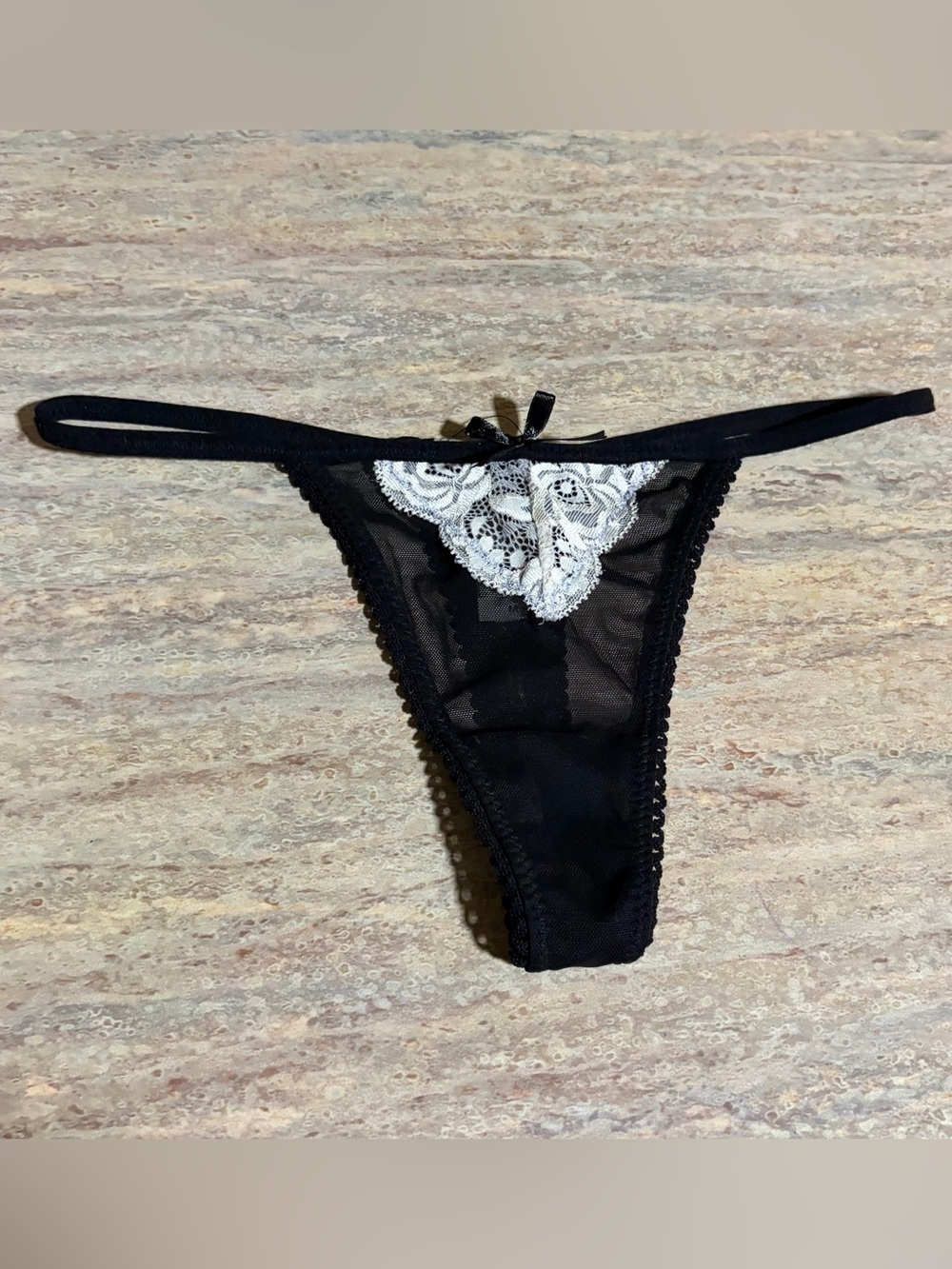 NWOT Jessica Simpson Black Lace-Accent Sheer Thong Panty- Women's Intimates